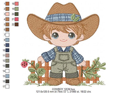 Cowboy embroidery design - Baby Boy with hat machine embroidery pattern - Wrangler Farmer file - Horse rancher buckaroo - Instant download