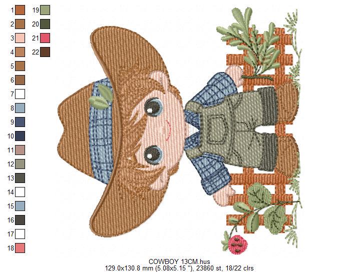 Cowboy embroidery design - Baby Boy with hat machine embroidery pattern - Wrangler Farmer file - Horse rancher buckaroo - Instant download
