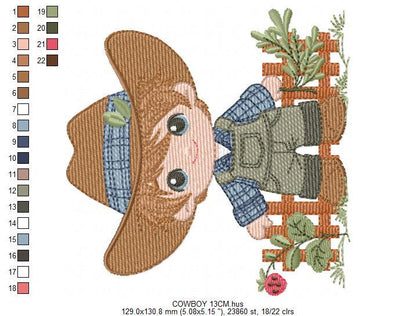 Cowboy embroidery design - Baby Boy with hat machine embroidery pattern - Wrangler Farmer file - Horse rancher buckaroo - Instant download