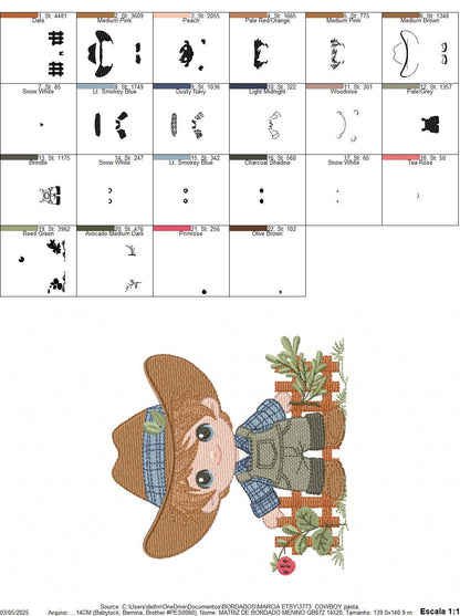 Cowboy embroidery design - Baby Boy with hat machine embroidery pattern - Wrangler Farmer file - Horse rancher buckaroo - Instant download