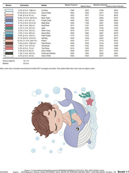 Whale embroidery designs - Diver Swiming Boy machine embroidery pattern - Ocean coral sea algae animal file - Instant download pes jef dst