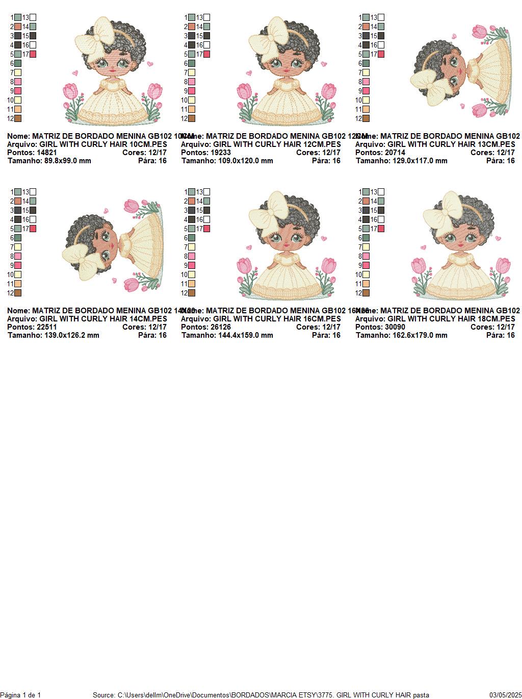 Girl with black curly afro hair embroidery designs - Princess with bow lace and flowers machine embroidery pattern - Instant download pes