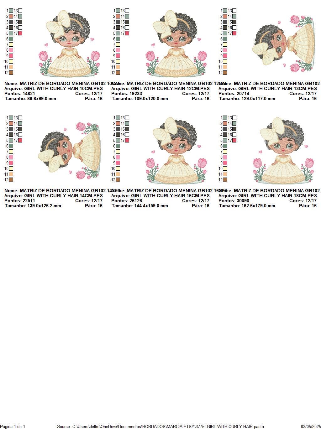 Girl with black curly afro hair embroidery designs - Princess with bow lace and flowers machine embroidery pattern - Instant download pes