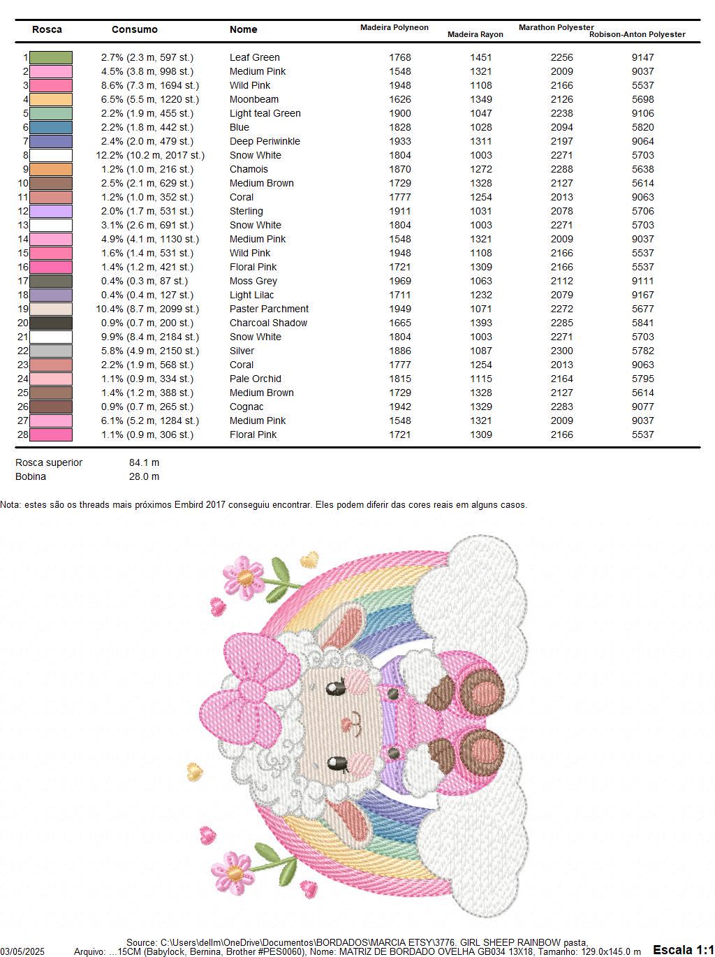 Sheep with rainbow embroidery design - Rainbow with flowers machine embroidery pattern - Baby girl newborn file - Instant download pes jef