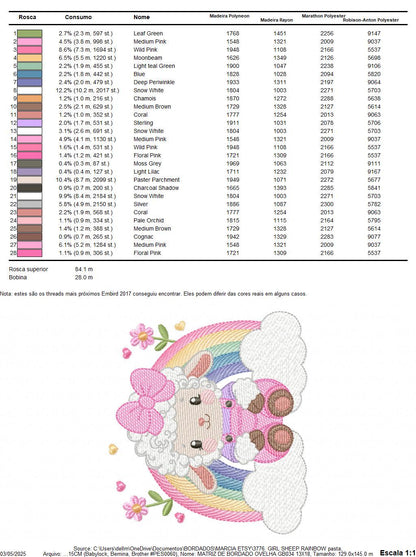 Sheep with rainbow embroidery design - Rainbow with flowers machine embroidery pattern - Baby girl newborn file - Instant download pes jef