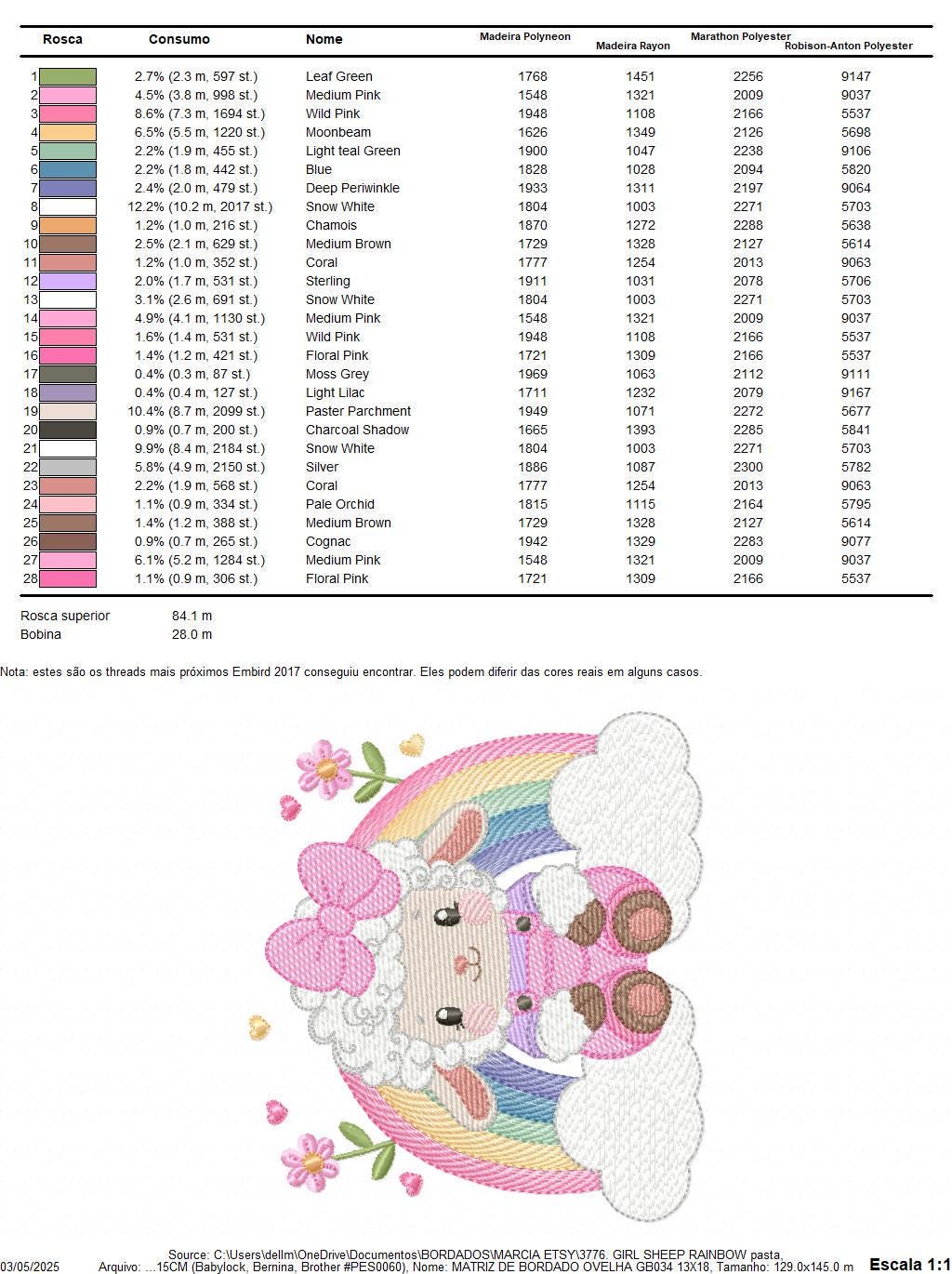 Sheep with rainbow embroidery design - Rainbow with flowers machine embroidery pattern - Baby girl newborn file - Instant download pes jef