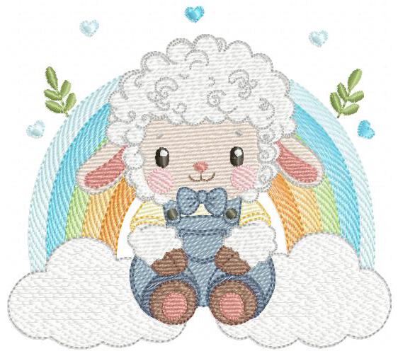 Sheep with rainbow embroidery design - Rainbow with flowers machine embroidery pattern - Newborn Baby boy file - Instant download pes jef