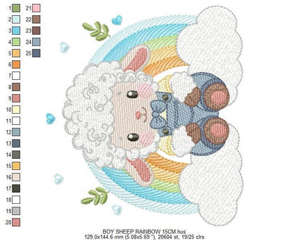Sheep with rainbow embroidery design - Rainbow with flowers machine embroidery pattern - Newborn Baby boy file - Instant download pes jef