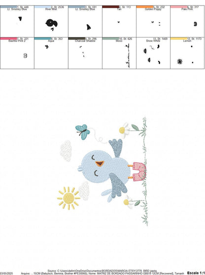 Singing Bird embroidery designs - Baby Boy Animal with sun and boots machine embroidery pattern - Instant digital download pes jef dst hus