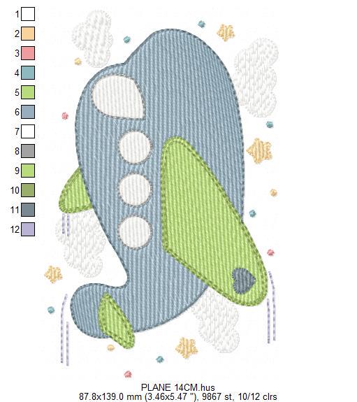 Plane embroidery designs - Airplane with clouds and stars machine embroidery pattern - Vehicle Sky Baby boy file - Instant download pes jef