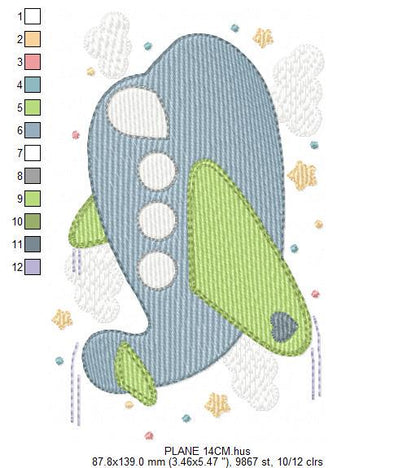 Plane embroidery designs - Airplane with clouds and stars machine embroidery pattern - Vehicle Sky Baby boy file - Instant download pes jef