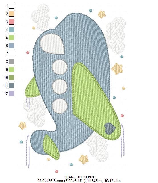 Plane embroidery designs - Airplane with clouds and stars machine embroidery pattern - Vehicle Sky Baby boy file - Instant download pes jef