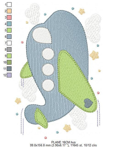 Plane embroidery designs - Airplane with clouds and stars machine embroidery pattern - Vehicle Sky Baby boy file - Instant download pes jef