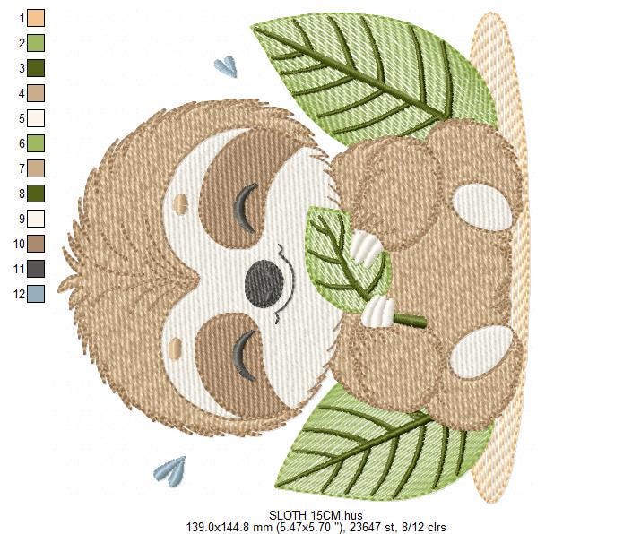 Sloth embroidery designs - Safari Wild animal machine embroidery pattern - Baby boy file - Instant digital download pes jef hus dst vp3