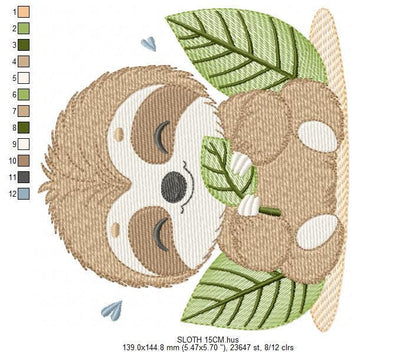Sloth embroidery designs - Safari Wild animal machine embroidery pattern - Baby boy file - Instant digital download pes jef hus dst vp3