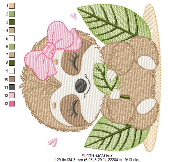 Sloth embroidery designs - Wild animal with bow lace machine embroidery pattern - Baby boy file - Instant digital download pes jef hus dst