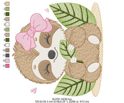 Sloth embroidery designs - Wild animal with bow lace machine embroidery pattern - Baby boy file - Instant digital download pes jef hus dst