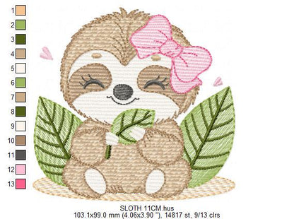 Sloth embroidery designs - Wild animal with bow lace machine embroidery pattern - Baby boy file - Instant digital download pes jef hus dst
