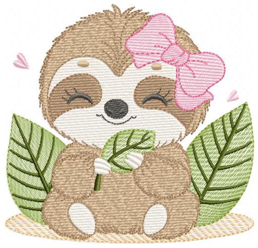 Sloth embroidery designs - Wild animal with bow lace machine embroidery pattern - Baby boy file - Instant digital download pes jef hus dst