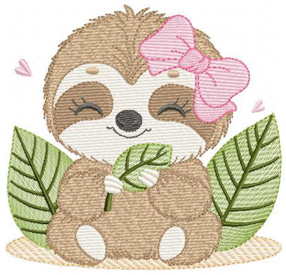 Sloth embroidery designs - Wild animal with bow lace machine embroidery pattern - Baby boy file - Instant digital download pes jef hus dst