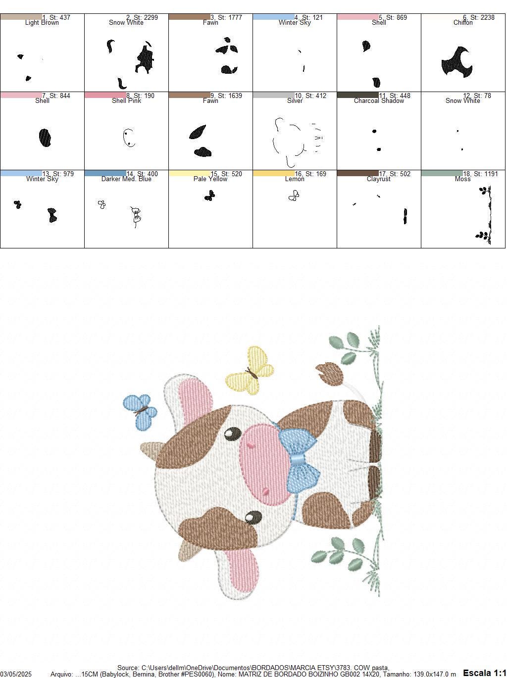Cow embroidery design - Farm Animal with bow tie and butterflies machine embroidery pattern - Farm Baby Boy file - Instant download pes jef