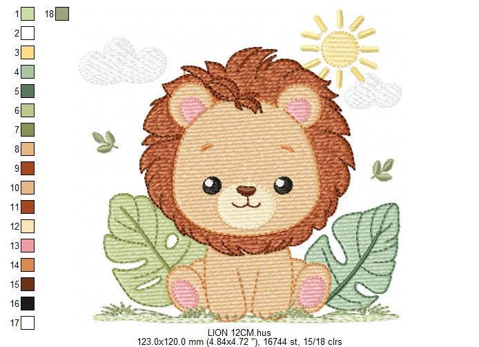 Lion embroidery designs - Safari wild animal machine embroidery pattern - Baby boy file - Lion King with tropical plants - Instant download