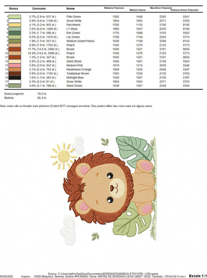 Lion embroidery designs - Safari wild animal machine embroidery pattern - Baby boy file - Lion King with tropical plants - Instant download