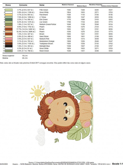 Lion embroidery designs - Safari wild animal machine embroidery pattern - Baby boy file - Lion King with tropical plants - Instant download
