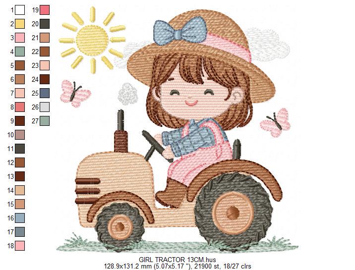 Farmer Girl with tractor and hat embroidery designs - Farmer machine embroidery pattern - Tractor Girl file - Instant digital download pes