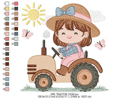 Farmer Girl with tractor and hat embroidery designs - Farmer machine embroidery pattern - Tractor Girl file - Instant digital download pes