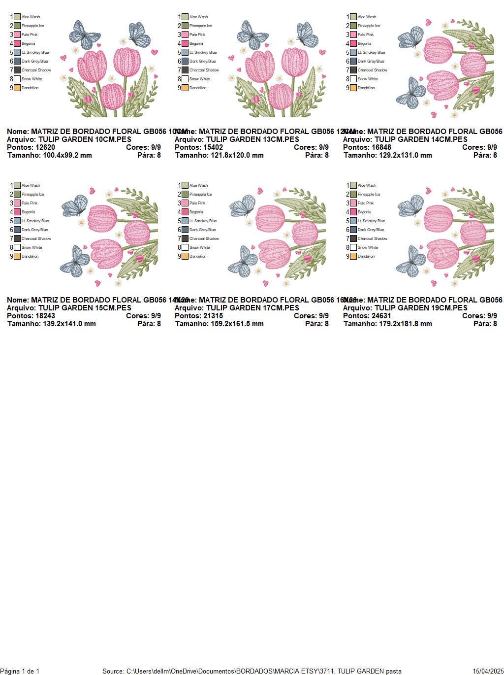 Tulip garden embroidery designs - Flowers with butterflies machine embroidery pattern - Kitchen tea towel file - instant download pes dst