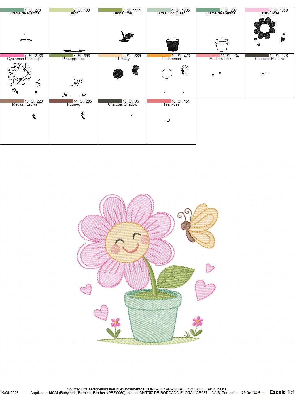 Flower with happy face embroidery designs - Flowerpot machine embroidery pattern - Floral Grandma Kitchen Towel - Instant download pes jef