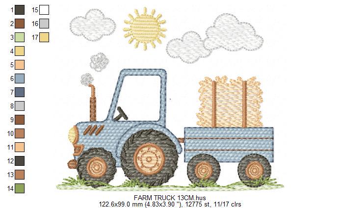 Farm Tractor embroidery designs - Ranch Pickup Truck with hay machine embroidery pattern - Baby boy file - Instant digital download pes jef