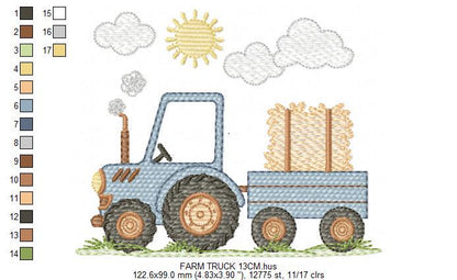 Farm Tractor embroidery designs - Ranch Pickup Truck with hay machine embroidery pattern - Baby boy file - Instant digital download pes jef