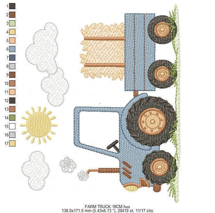 Farm Tractor embroidery designs - Ranch Pickup Truck with hay machine embroidery pattern - Baby boy file - Instant digital download pes jef