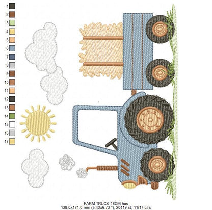 Farm Tractor embroidery designs - Ranch Pickup Truck with hay machine embroidery pattern - Baby boy file - Instant digital download pes jef