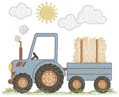 Farm Tractor embroidery designs - Ranch Pickup Truck with hay machine embroidery pattern - Baby boy file - Instant digital download pes jef
