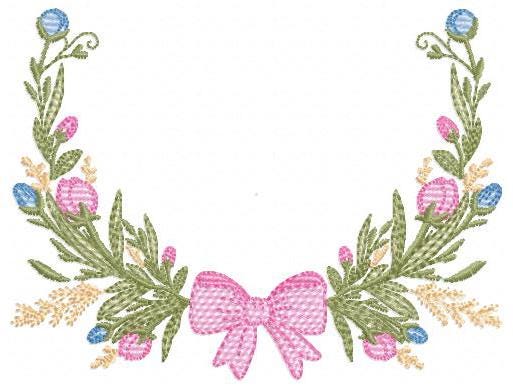 Laurel with lace and flowers embroidery designs - Floral wreath machine embroidery pattern - Monogram frame file - Instant digital download