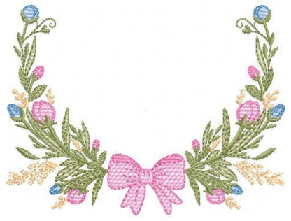 Laurel with lace and flowers embroidery designs - Floral wreath machine embroidery pattern - Monogram frame file - Instant digital download