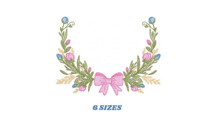 Laurel with lace and flowers embroidery designs - Floral wreath machine embroidery pattern - Monogram frame file - Instant digital download