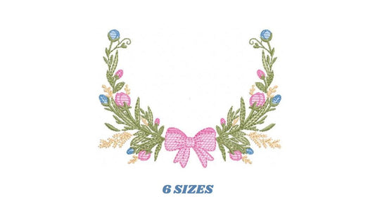 Laurel with lace and flowers embroidery designs - Floral wreath machine embroidery pattern - Monogram frame file - Instant digital download