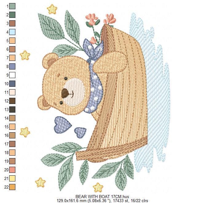 Casmping Teddy Bear embroidery designs - Sailor Bear with boat machine embroidery pattern - Baby Boy Scout file - Instant download pes jef
