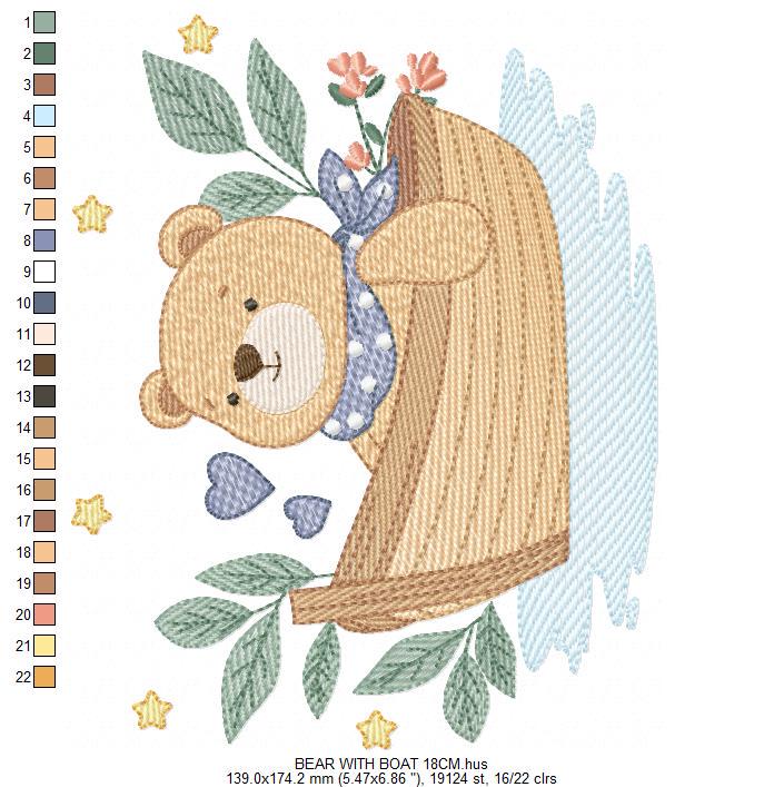Casmping Teddy Bear embroidery designs - Sailor Bear with boat machine embroidery pattern - Baby Boy Scout file - Instant download pes jef