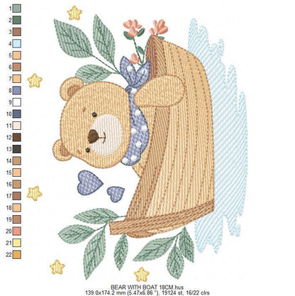 Camping Teddy Bear embroidery designs - Sailor Bear with boat machine embroidery pattern - Baby Boy Scout file - Instant download pes jef