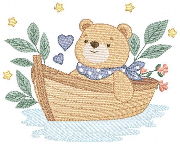 Camping Teddy Bear embroidery designs - Sailor Bear with boat machine embroidery pattern - Baby Boy Scout file - Instant download pes jef