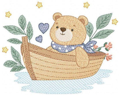 Camping Teddy Bear embroidery designs - Sailor Bear with boat machine embroidery pattern - Baby Boy Scout file - Instant download pes jef