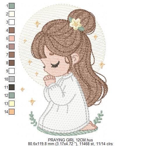 Praying girl embroidery designs - First Communion machine embroidery pattern - Christian Religious children file - Instant download pes jef