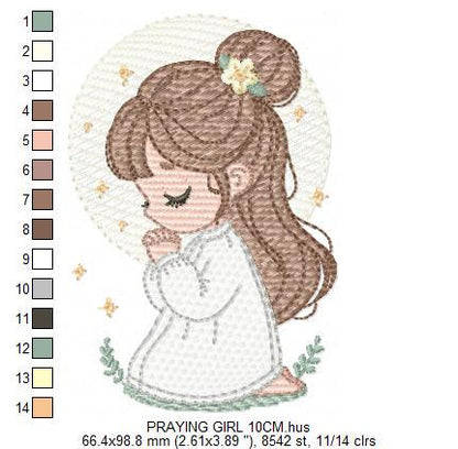 Praying girl embroidery designs - First Communion machine embroidery pattern - Christian Religious children file - Instant download pes jef