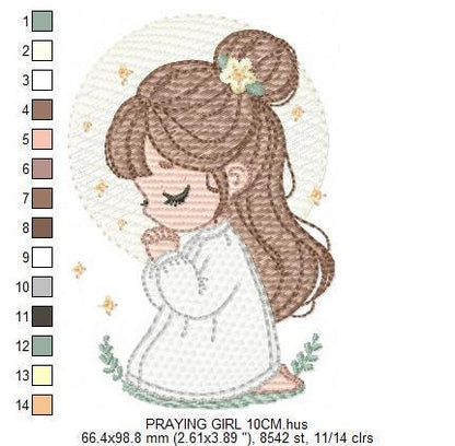 Praying girl embroidery designs - First Communion machine embroidery pattern - Christian Religious children file - Instant download pes jef