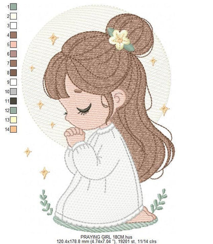 Praying girl embroidery designs - First Communion machine embroidery pattern - Christian Religious children file - Instant download pes jef